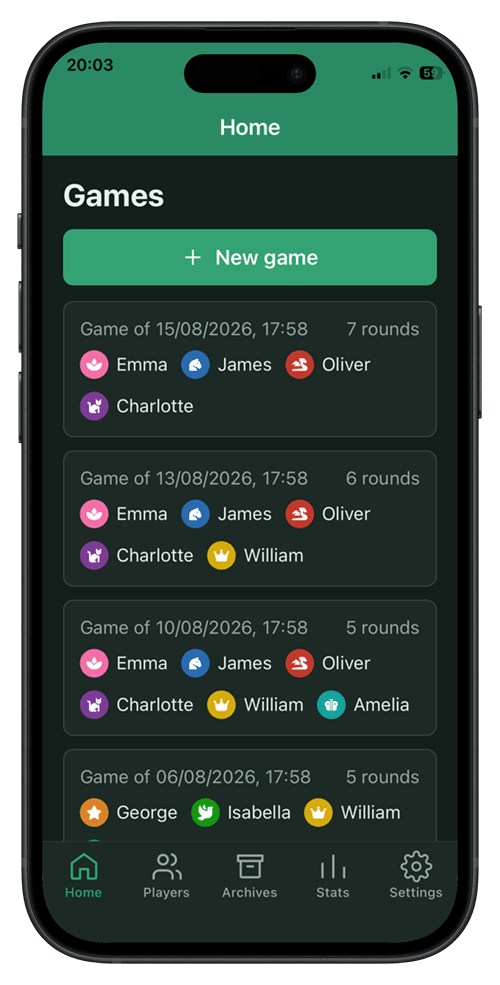 screenshot: game history