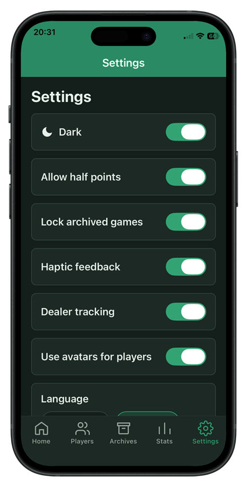 screenshot: settings